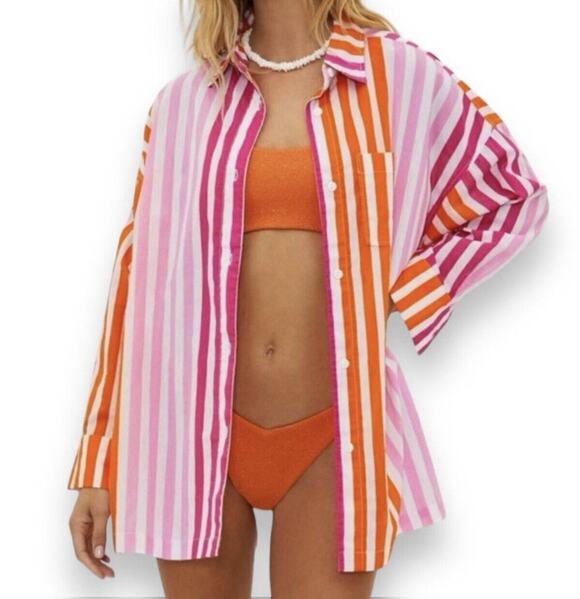 Beach Riot Other - Beach Riot Alexa Top Sunset Stripes Pink Orange Swim Coverup S/M NWOT